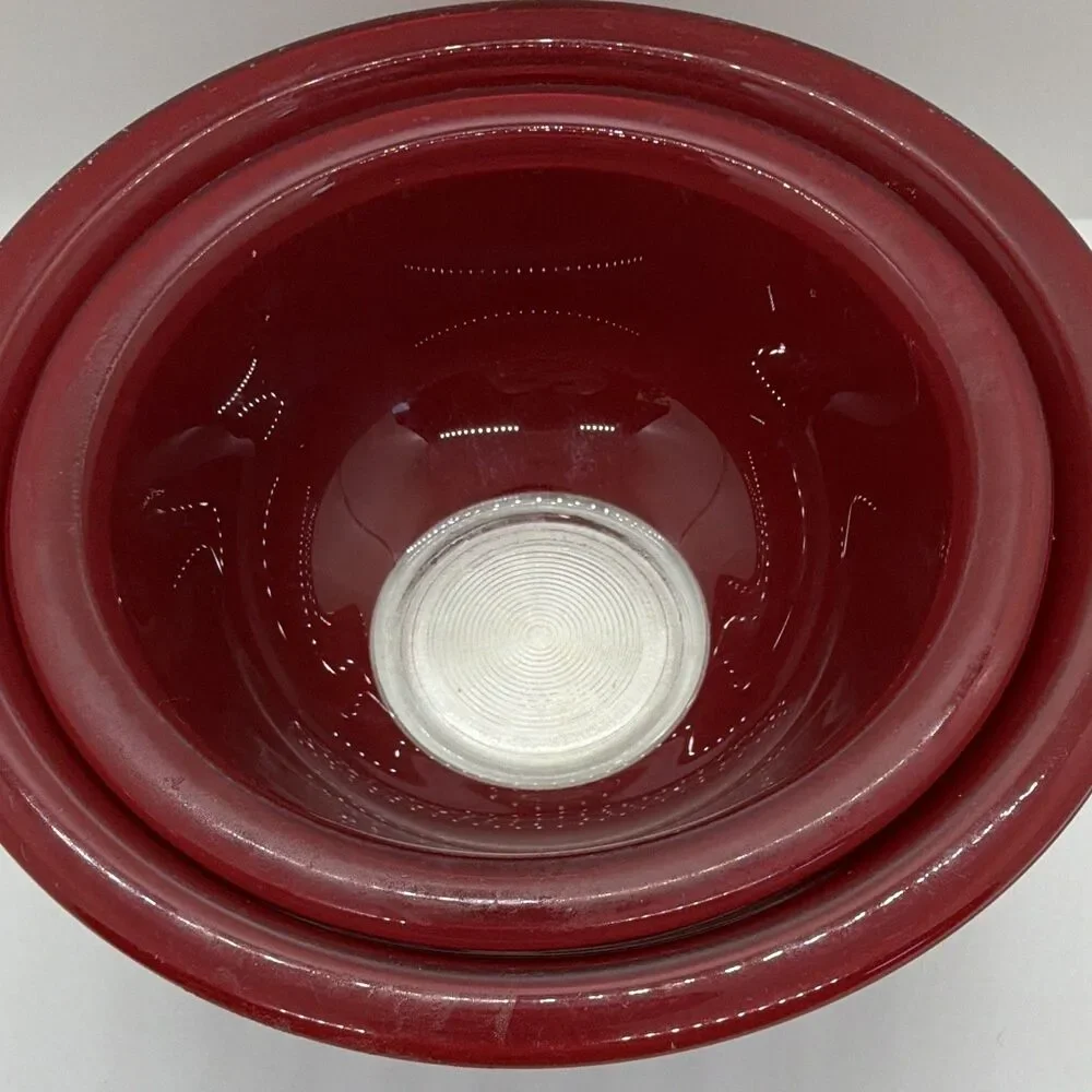 Pyrex 322 Red Solid Glass Clear Bottom  Stacking Mixing Bowls 1.5 and 1 L